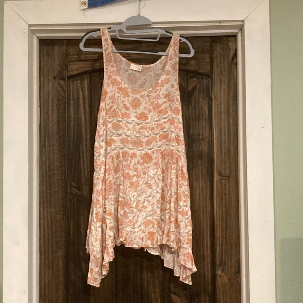 Free People Intimately, pink & tan flowered trapeze tank slip dress, Small